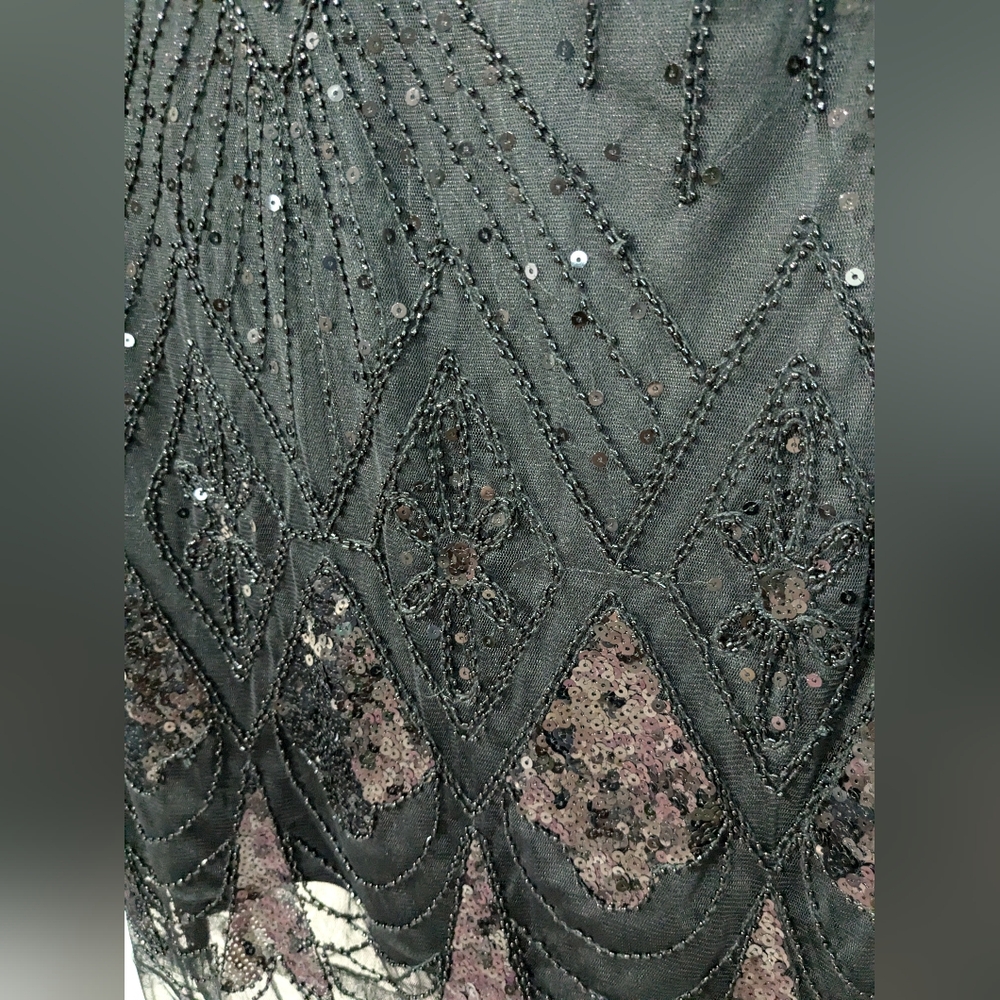 Vintage Embellished Beaded Mesh Tulle Sequin Flapper Gatsby Gown Dress L - Picture 5 of 10